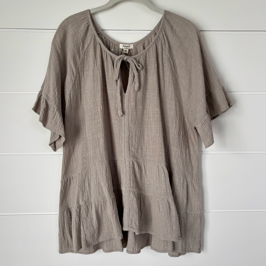 Dylan Cotton Guaze Flowy Tunic Top Taupe Size Medium New